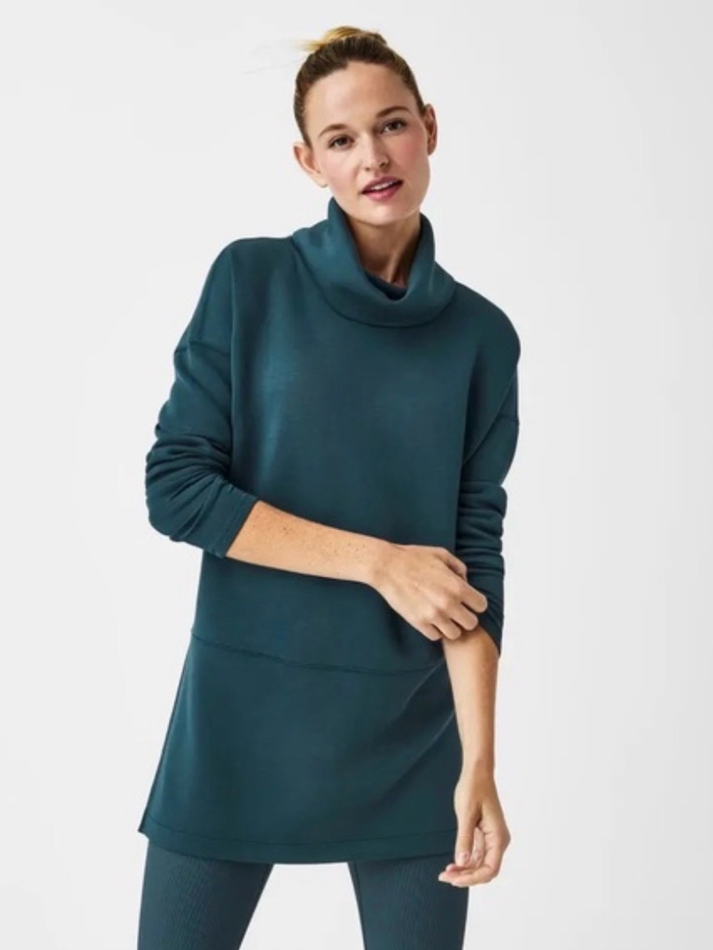SPANX Airessentials Dark Petrol turtle Neck Tunic. Medium